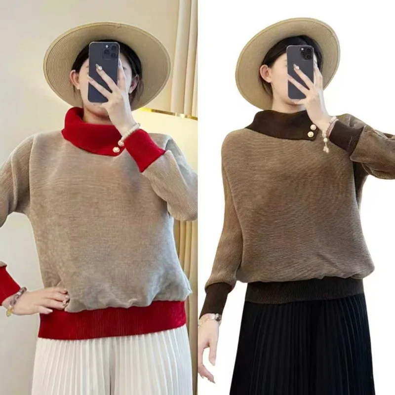 

Плиссированная футболка Miyake, 2025 г., футболка премиум-класса с длинными рукавами, женская осенняя новинка, универсальный свободный крой, облегающий повседневный топ