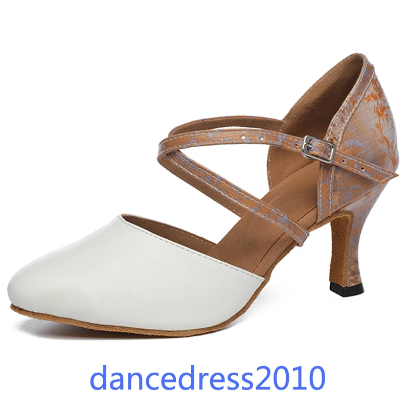 

Women Latin Modern High-heeled Dance Shoes Ladies Girls Leather Tango Jazz Cha-cha Rumba Salsa Cowhide Soft Sole Dance Shoes 2CO