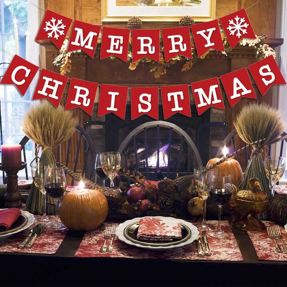 

Merry Christmas Red Nonwoven Banner Xmas Forked Tail Streamer Holiday Decorations Party Indoor Outdoor Xmas Bunting Christmas