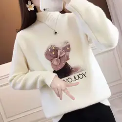 2023 New Autumn and Winter Fashion Solid Color Half High Neck Thread Splice Knitted Temperament Casual Loose Sweater for Women