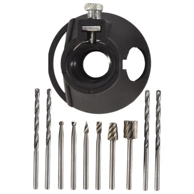 

A98E-11 Pcs Multipurpose Cutting Guide Kit Shank HSS Routing Router Bits And 4Pcs Twist Drill Bit For Rotary Tools