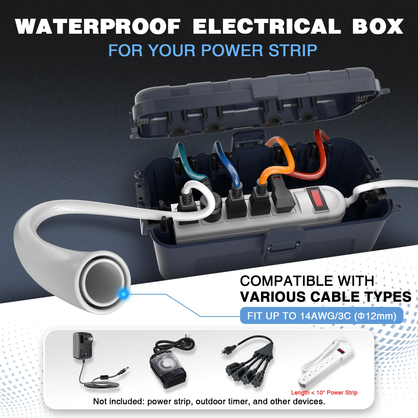 2 Pcs Medium Waterproof Cable Box IP54 Waterproof Junction Box Waterproof Tool Box For Extension Cables Power Strips Angle Plugs