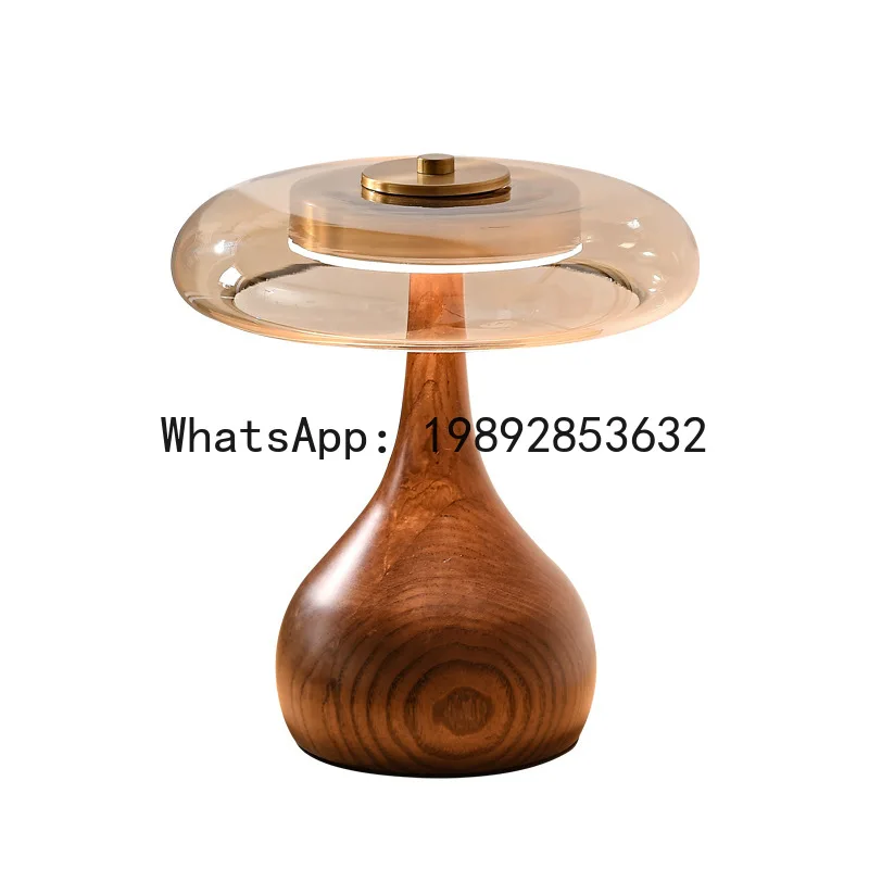 

PYJ medieval solid wood bedroom bedside Japanese retro study glass living room homestay desk lamp