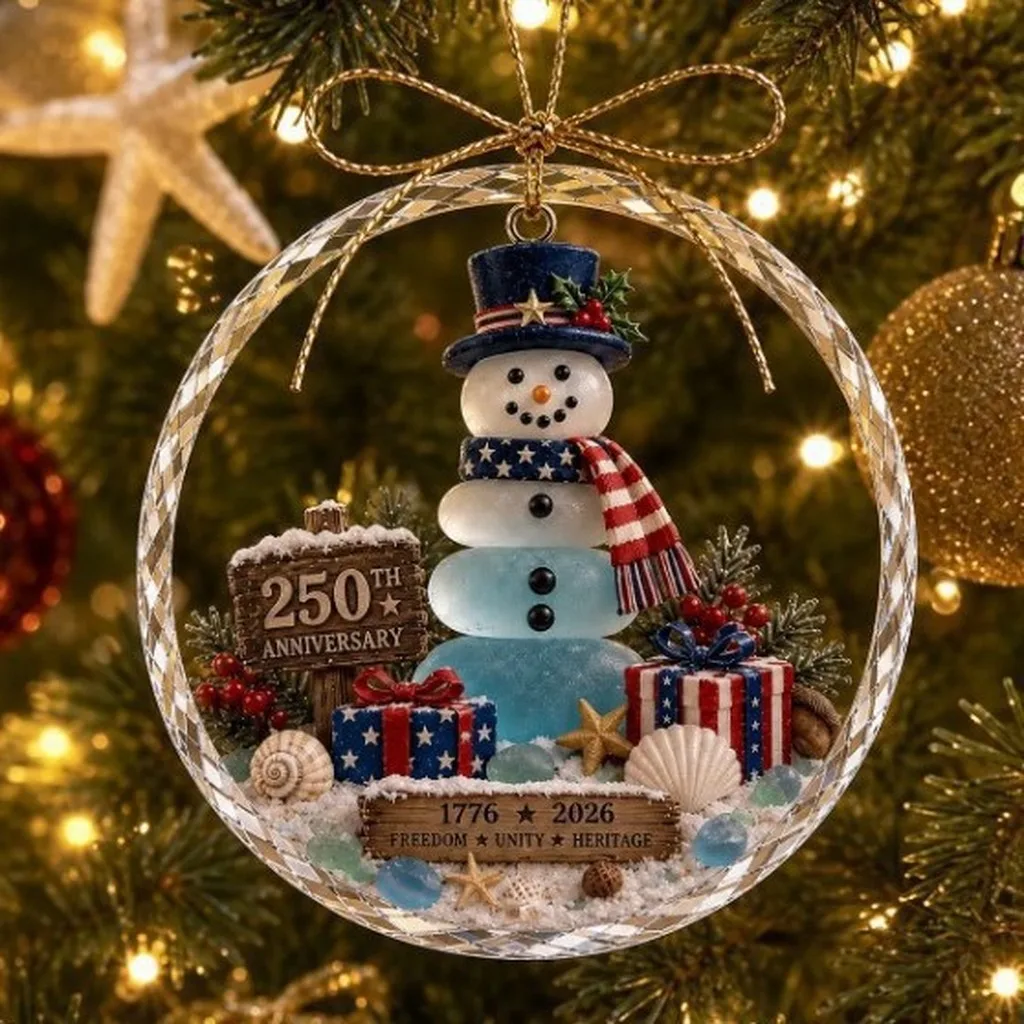 250th Anniversary 1776-2026 Ocean Theme Christmas Hanging Ornament Acrylic Resin Nautical Festive Pendant Xmas Tree Decoration