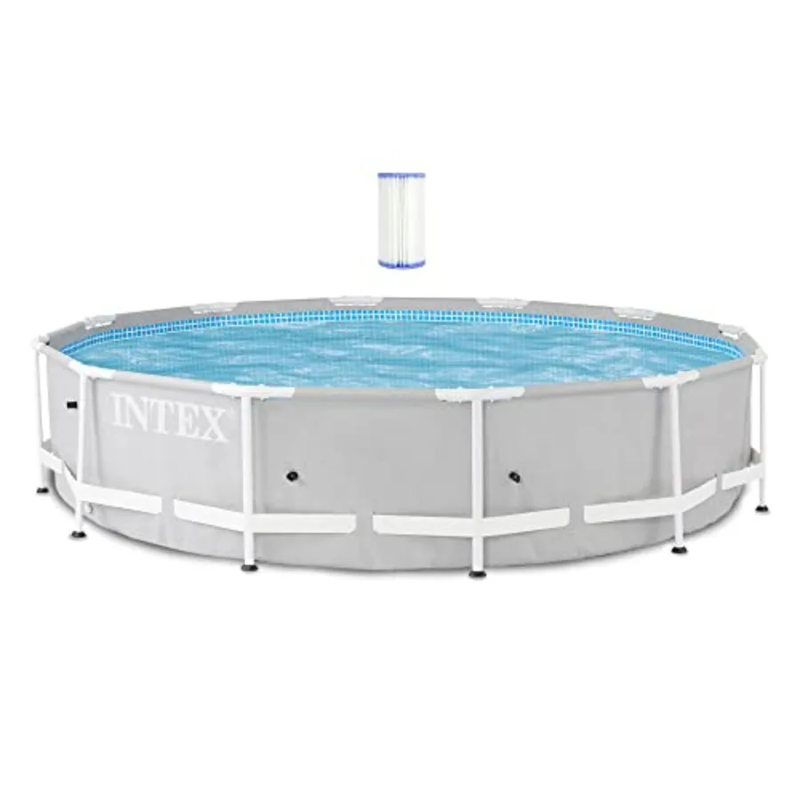 Above Ground Pool for Backyard Use, Prism Steel Frame, Silver, 12 Foot x 30 Inch with 3-Ply Liner and Type A/C Filter Cartridge