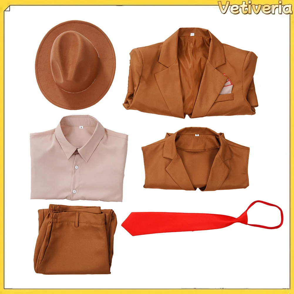 

Adult Men Vecna Cosplay Henry Creel Costume Disguise Blazer Coat Pants Hat Shirt Tie Clothing Set Halloween Carnival Party Suit