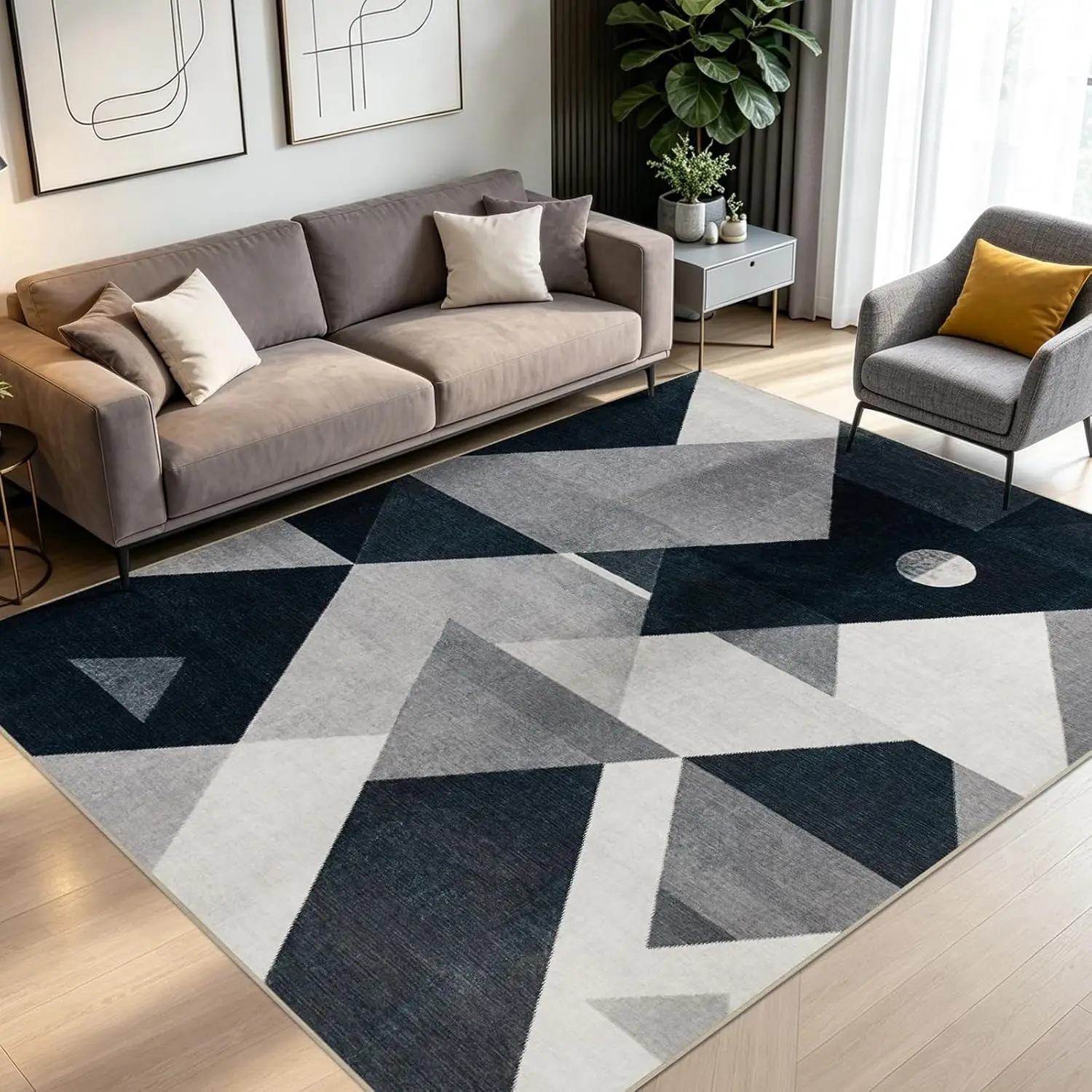 Nordic Gray Black Geometric Area Rug Modern Abstract Triangle Carpet Minimalist Living Room Office Floor Mat Cushion