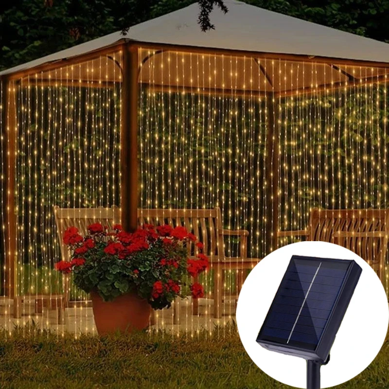 1pc Solar Curtain String Lights 8 Lighting Modes for 2024 Outdoor Xmas Decor,Christmas,Wedding,Party,Garden,Porch,Backyard,Patio