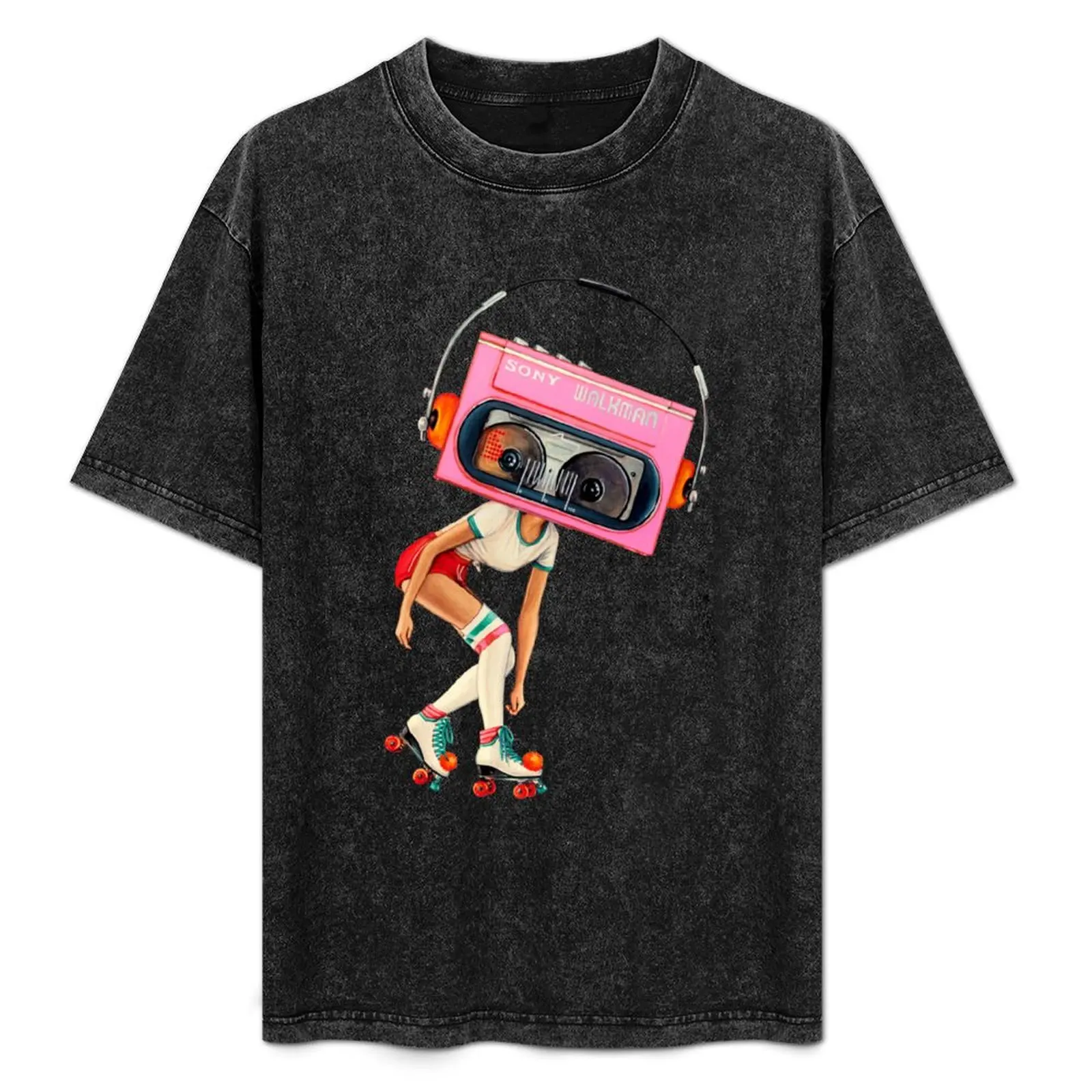 

Casette Deck Roller Skate Pin-Up T-Shirt Casual Breathable Short Sleeve Top