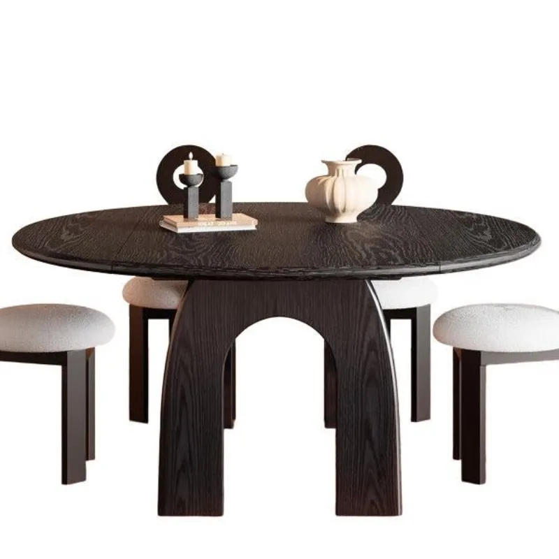 

French retro solid wood folding dining table French small apartment medieval jumping platform square and round