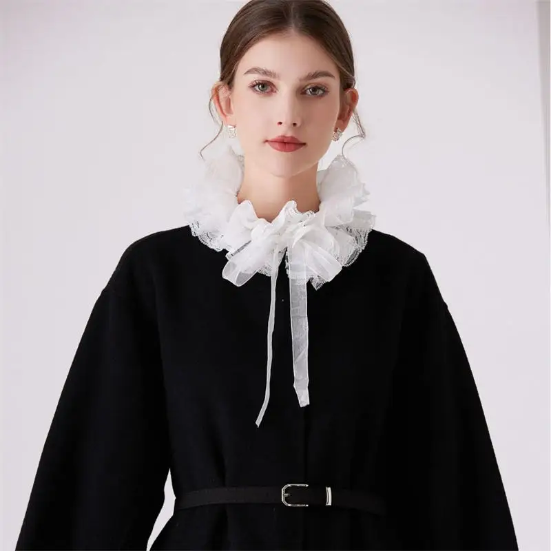 Fashion Lace Ruffled Multi-layer Fake Collar Versatile Detachable Mesh Decorative Collar French Style Elegant Lady Collar