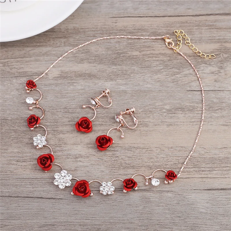 Chinese Hair Accessories Headband For Women Vintage Red Flower Pearl Hairbands Bridal With Earrings Wedding Hanfu Hair Jewelry