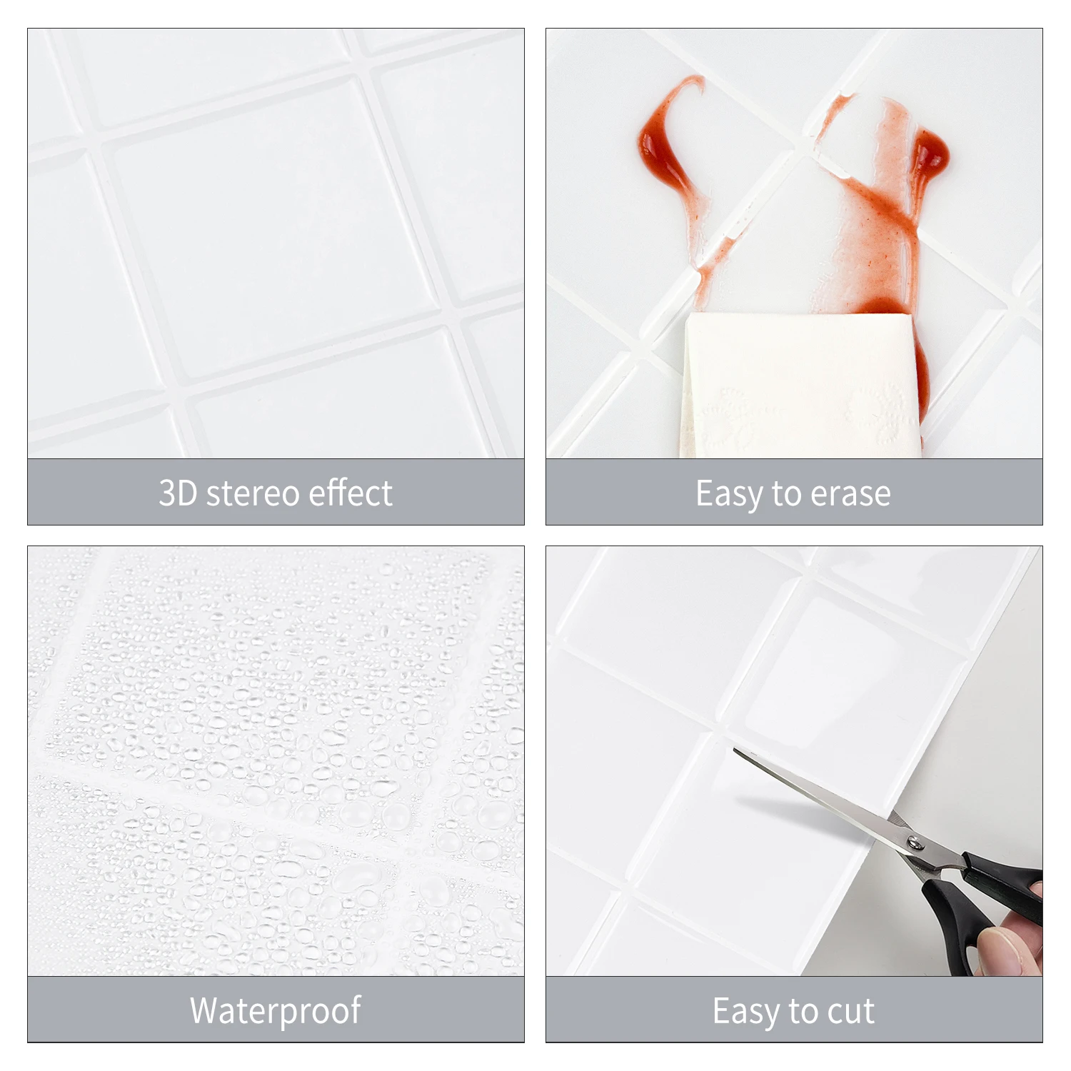 10pcs Peel and Stick Tiles Home Wall DIY Vinyl Wallpaper Modern Style Wall Stickers Durable Pet Material Tile Decals