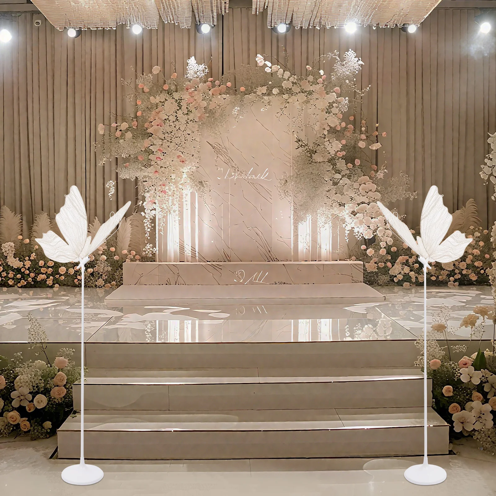 2 قطعة الفضة/الذهب الزفاف فراشة مصباح أرضي الإبداعية فراشة مصباح السقف فراشة معلقة الديكور الدعامة لحفل الزفاف Chri #2