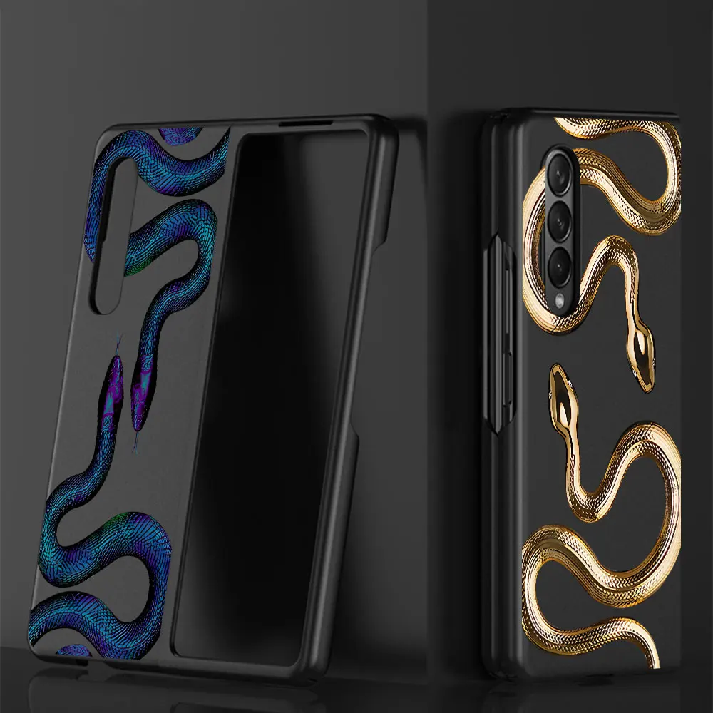 Phone Case for Samsung Galaxy Z Fold3 ZFold4 Z Fold4 Z Fold5 ZFold6 5G Snake Rose Skull Blvck Black Shockproof Cases Cover