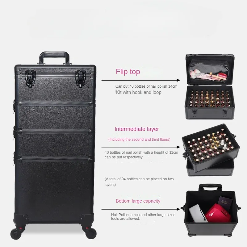 Rolling Professional Cosmetic Makeup Case Travel Professional Luggage Cosmetic Bag Large Capacity Multilayer Travel Suitcases