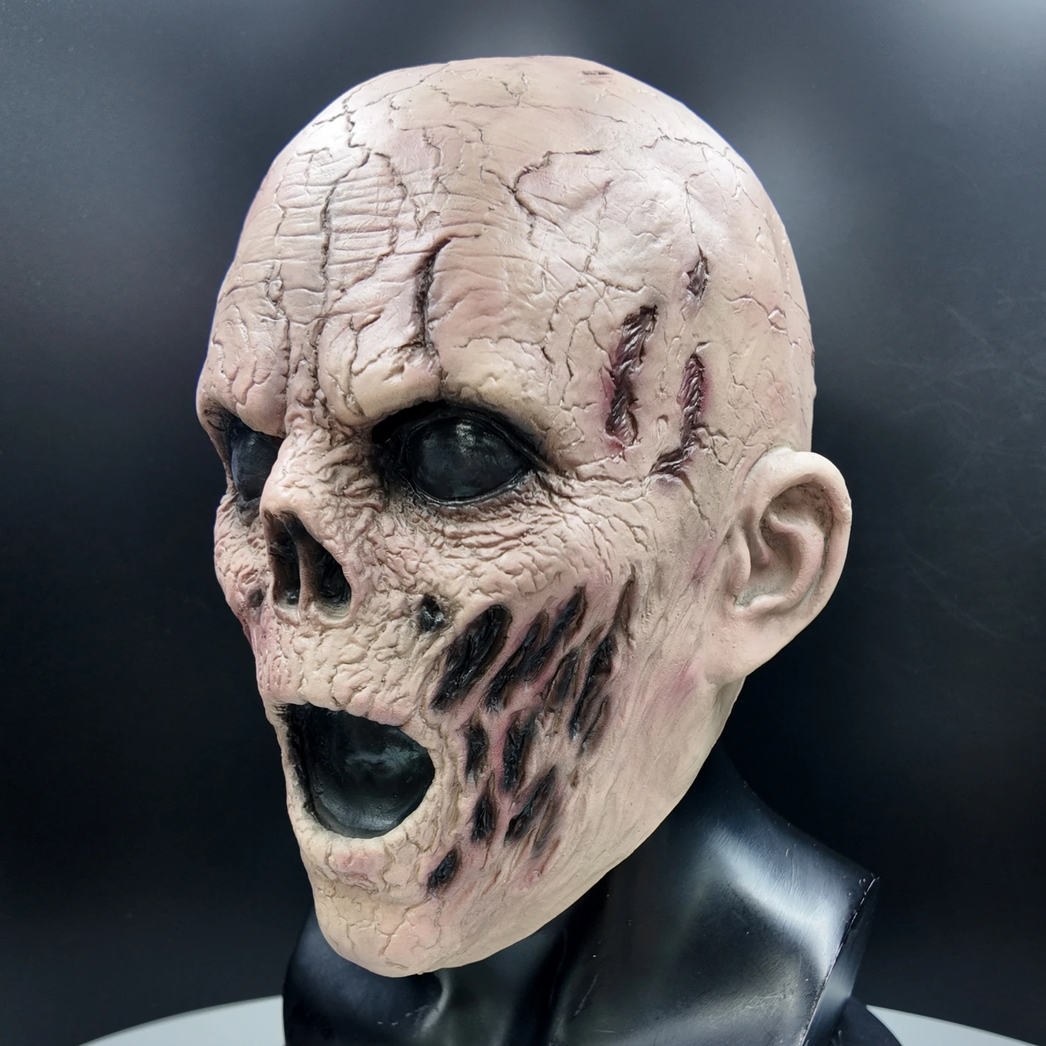 Halloween Latex Totenkopfmaske – Schreiende Zombie-Horrormaske für den ganzen Kopf – Gruselige Geister- und Gefangenen-Cosplay-Party-Kostüm-Requisite – Detail 4