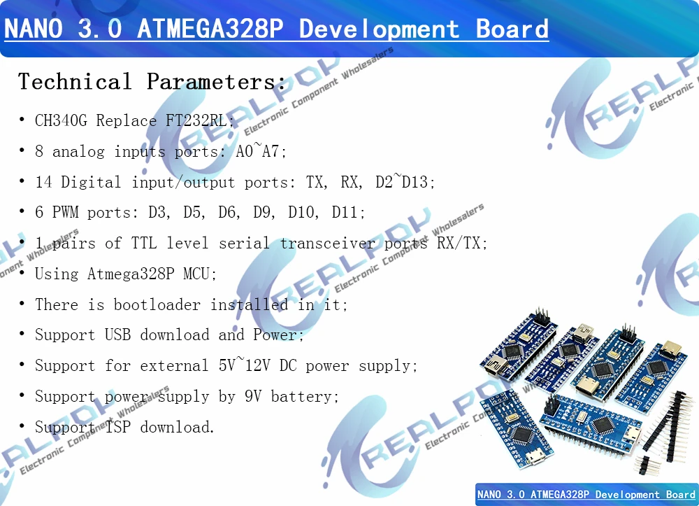 Mini / Type-C / Micro USB Nano 3.0 mit Bootloader-kompatiblem Controller für Arduino, CH340 USB-Treiber, 16Mhz ATMEGA328P, USB-Kabel – Detail 1