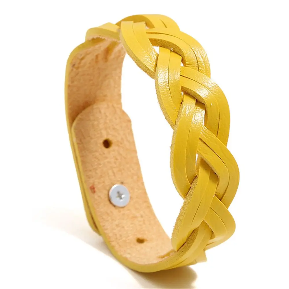 Korean Style Alloy Buckle Student Bangle Adjustable Braided Twist Wristband Leather Bracelet Punk Snap Bracelet