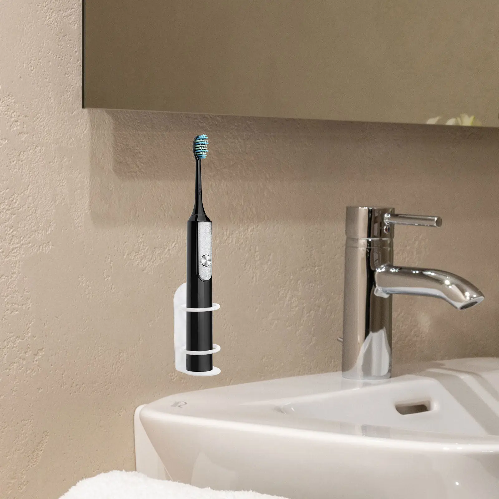 2Pcs No-Drill Wall Mount Toothbrush Holder for Electric Toothbrushes Bathroom Storage Space Saving Drainage Design Modern
