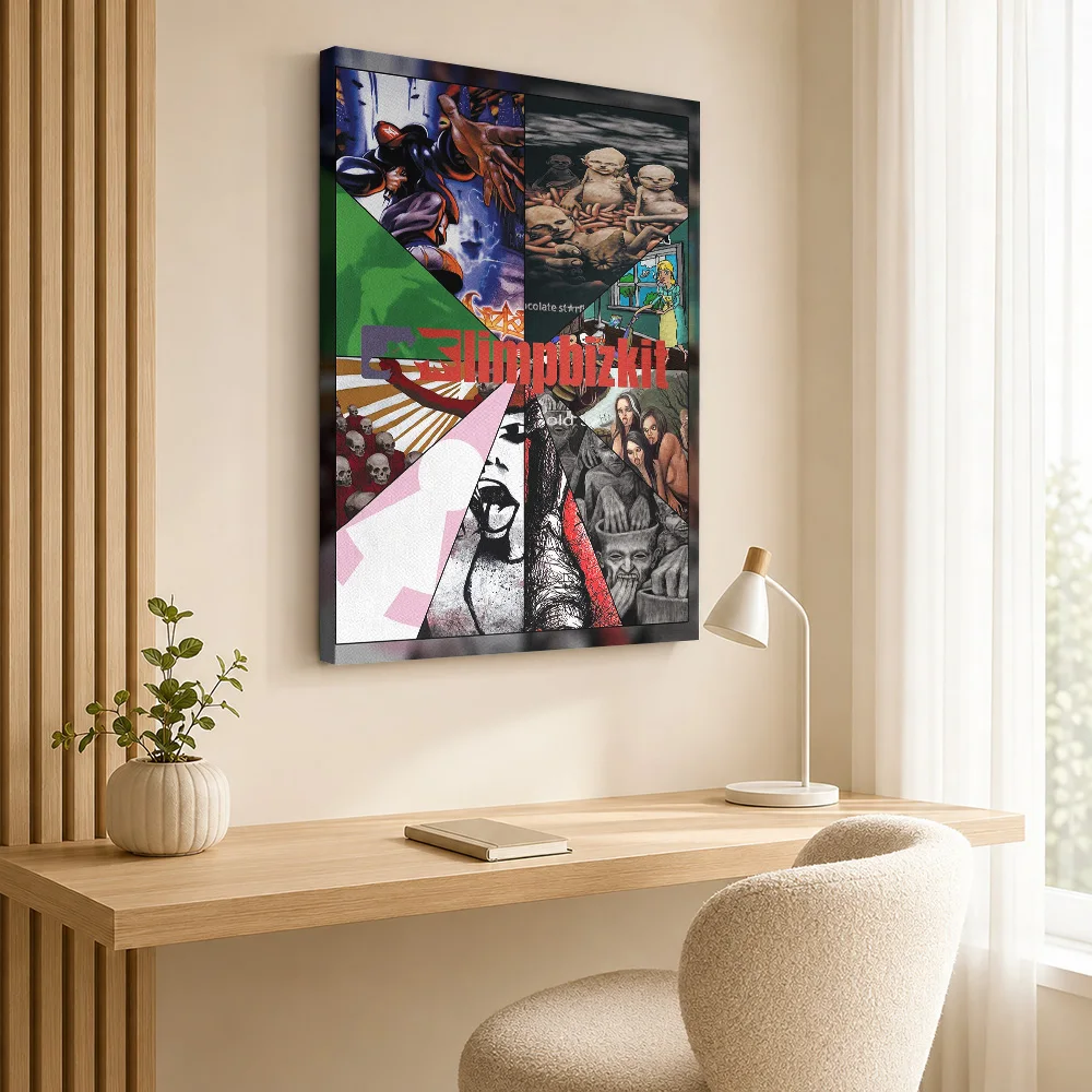 Limp Bizkit Album Collection Framed Canvas Print Personalized Photo Layered Cover Cutouts Wall Art For Rock Music Listening Room