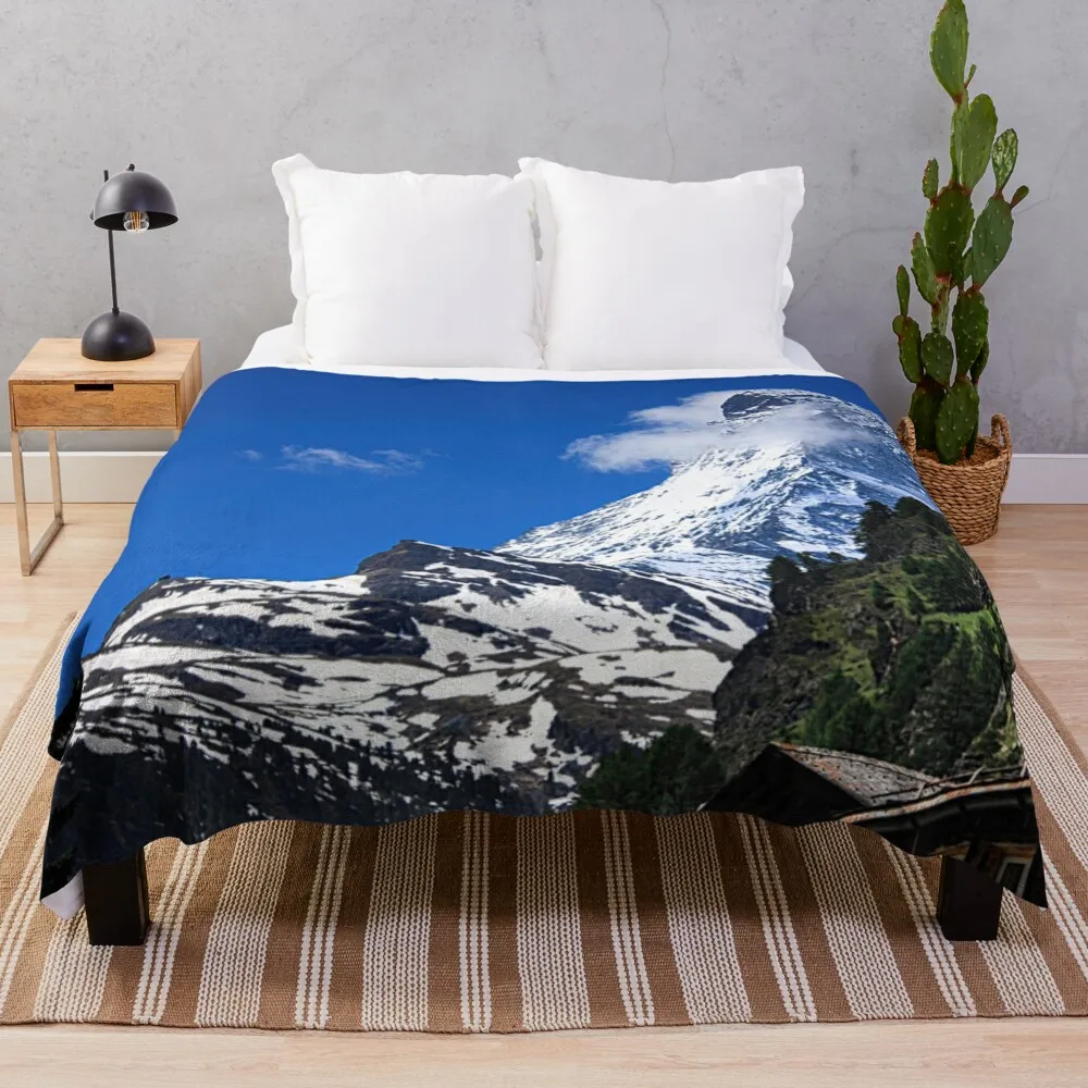 The Matterhorn Mountain under a clear blue sky Throw Blanket Moving Camping Sofa Throw Fashion Sofas Blankets