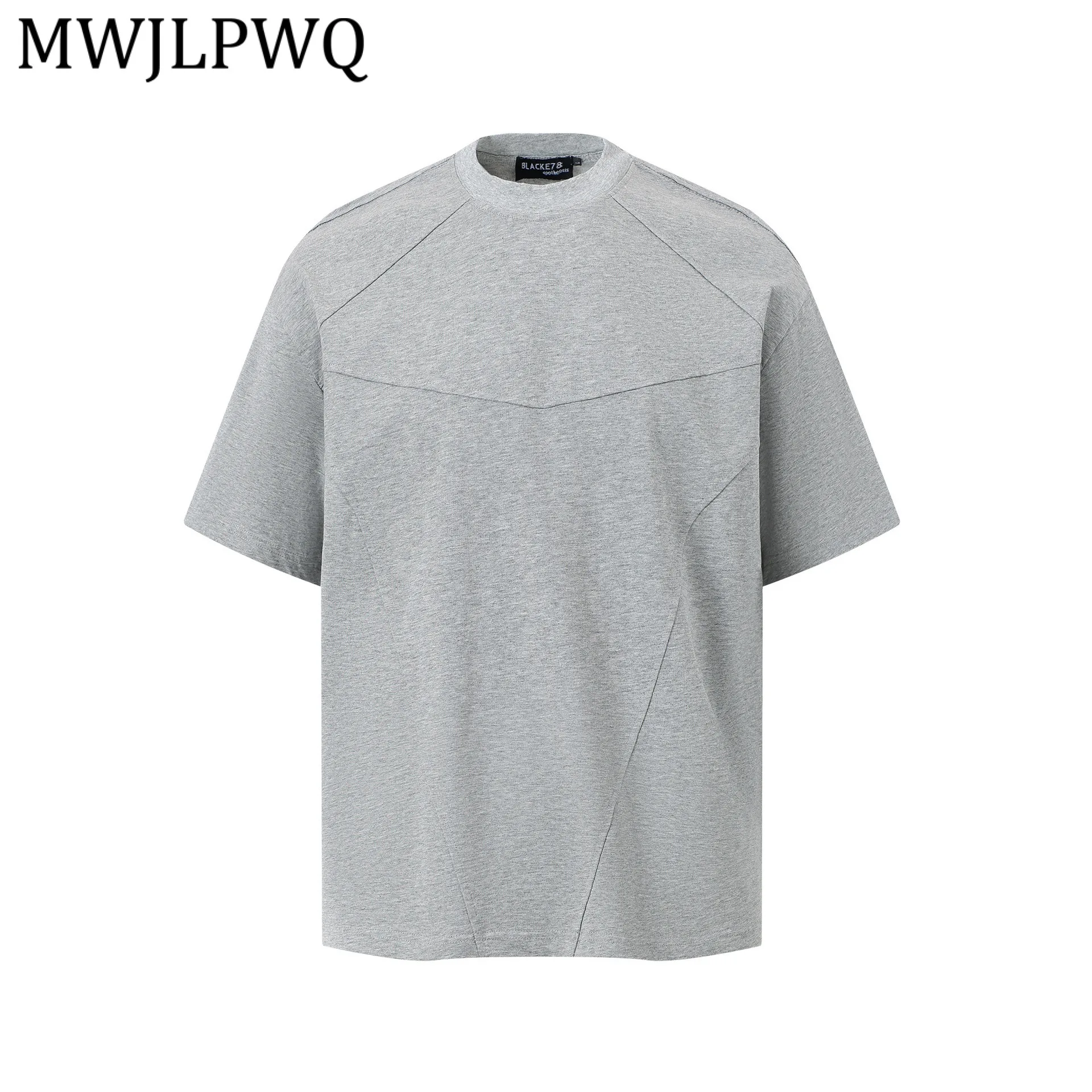 

MWJLPWQ 2026 Новая мужская футболка с раздельным дизайном в американском уличном стиле, свободная, с коротким рукавом, повседневная, летняя, трендовая, 13363