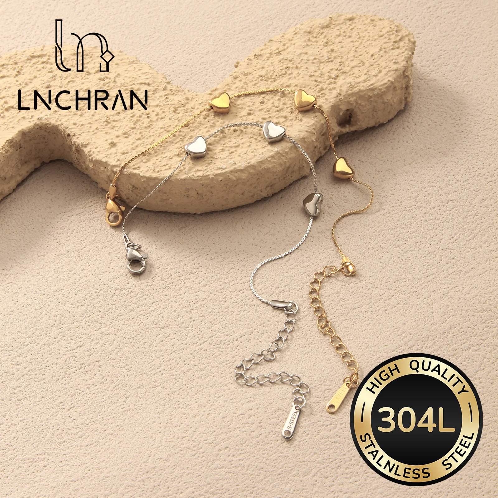 

Silvery & Golden Tone Stainless Steel Heart Station Bracelet Set for Women