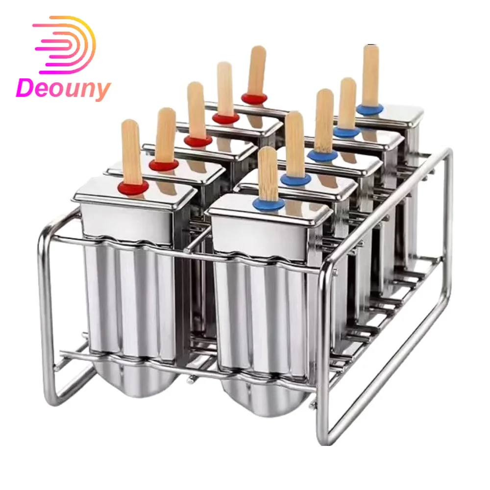 

304 Stainless Steel Popsicle Mold 6/10 Cavity Ice Lolly Maker with Rack Reusable DIY Ice Cream Bar Mold BPA-Free Kitchen Gadget