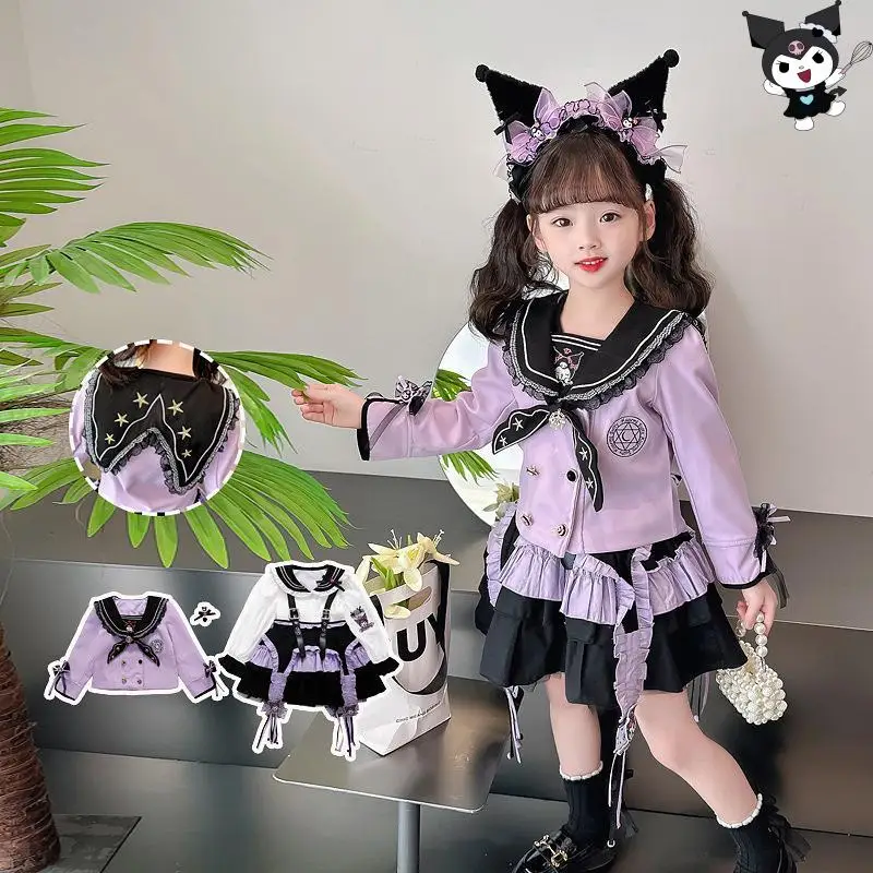

Kuromi Cartoon Anime Girl Jk Skirt Suit Spring Autumn New Kawaii Jacket Shirt Strap Skirt Lolita Skirt College Style Gift