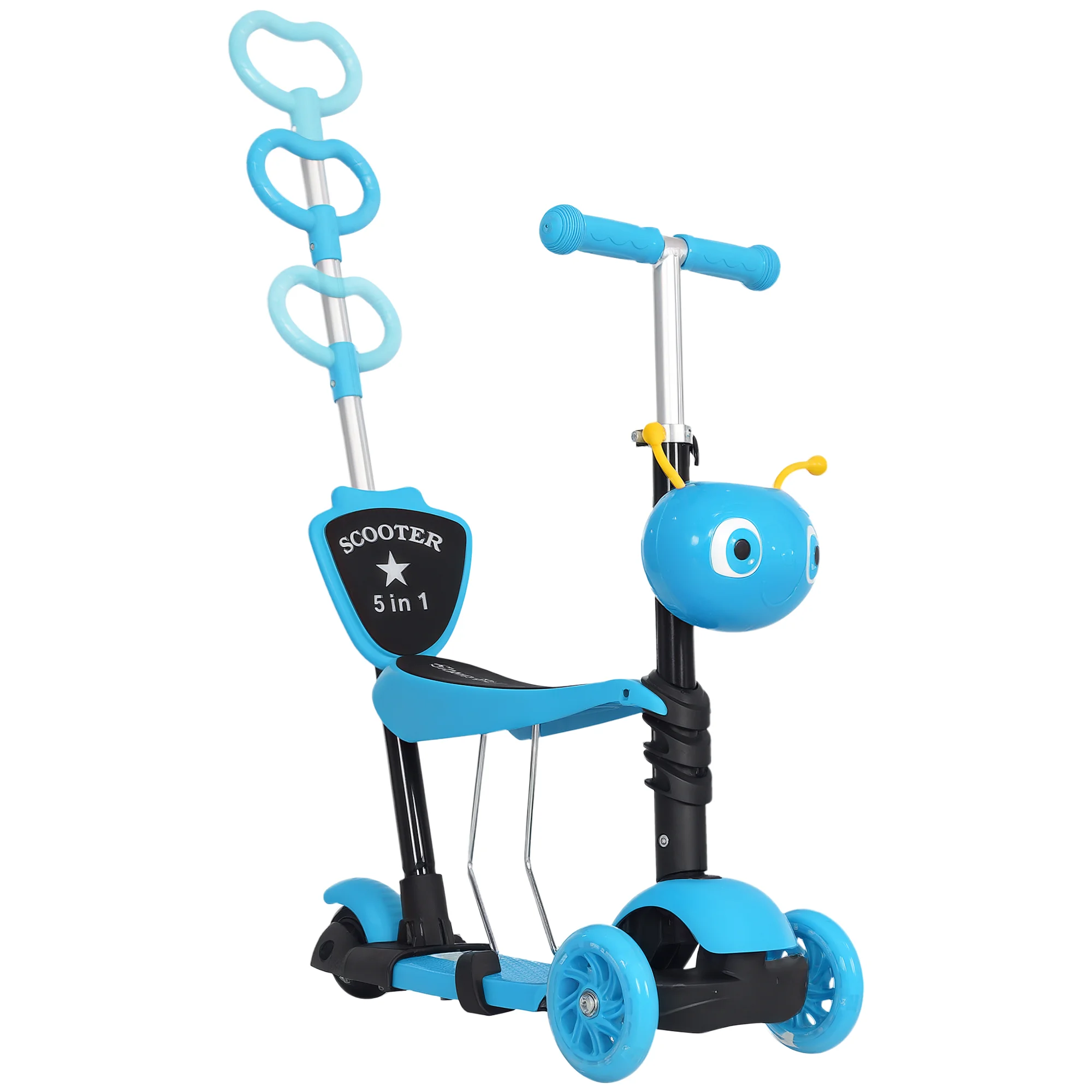 HOMCOM 3 en 1 Patinete para Niños de +18 Meses Scooter de 3 Ruedas con Asiento Extraíble Manillar Mango de Empuje Altura Ajustab