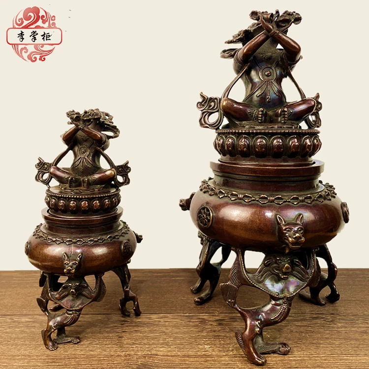 

Tibetan color large thickened pure copper smoke can eat empty mother diamond protective incense burner aromatherapy
