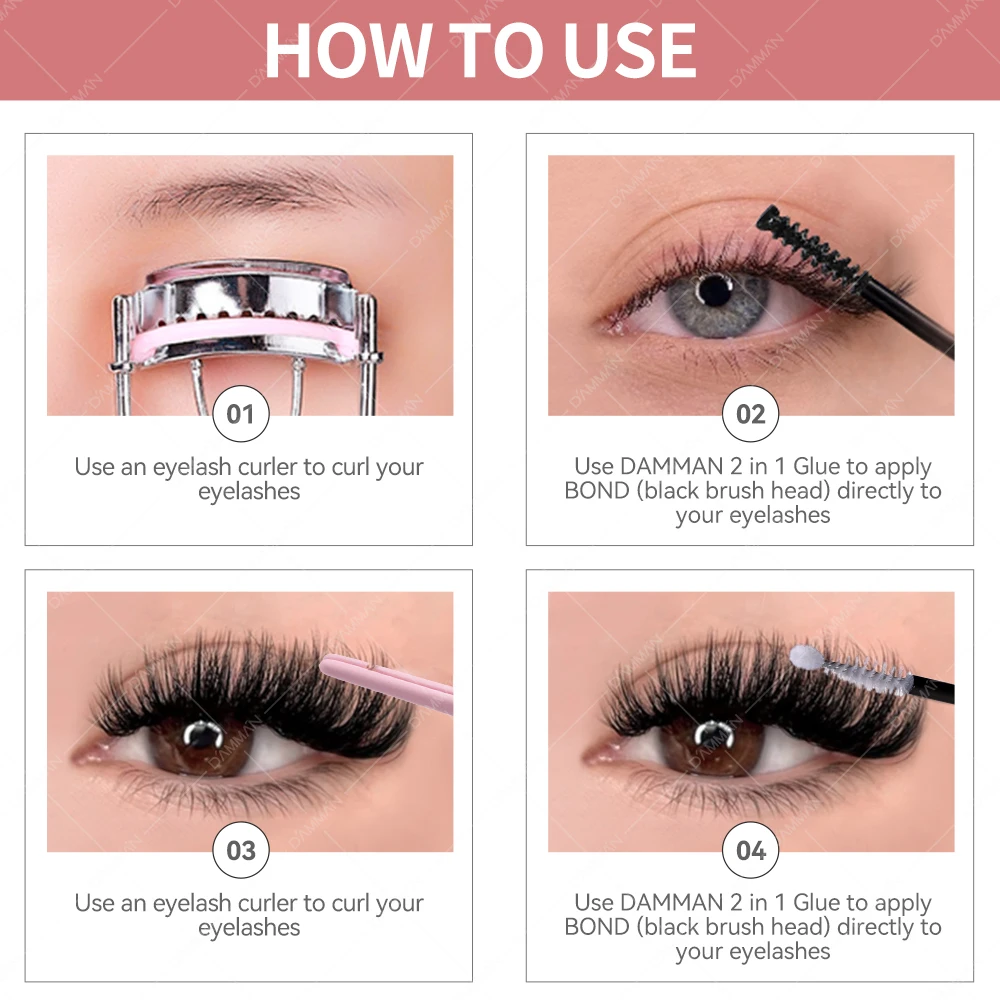 1 ชิ้น DIY 60D DAMMAN Lashes ชุด Bond และซีลแหนบแต่ละกลุ่ม Lash Extension ขนตานุ่มธรรมชาติอุปกรณ์