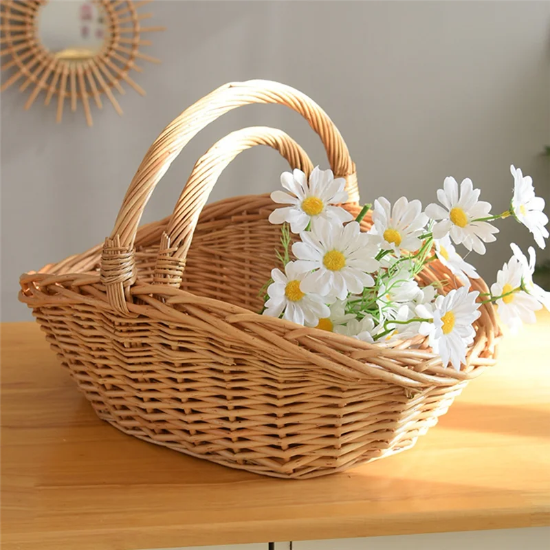 

G6-Willow Корзина для фруктов и пикника Корзина для яиц из ротанга Кухонная корзина для хранения Бамбуковая портативная корзина для овощей Корзина для хранения