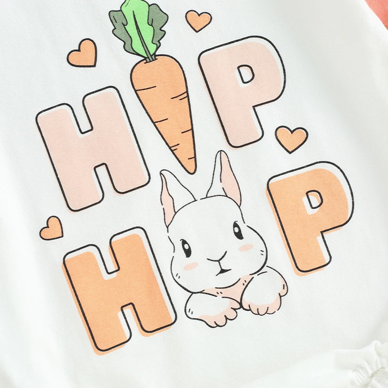 

Adorable Baby Easter Romper with Bunny and Carrot Print Round Neck Short Sleeve Jumpsuit for Infant Boys and Girls Newborn