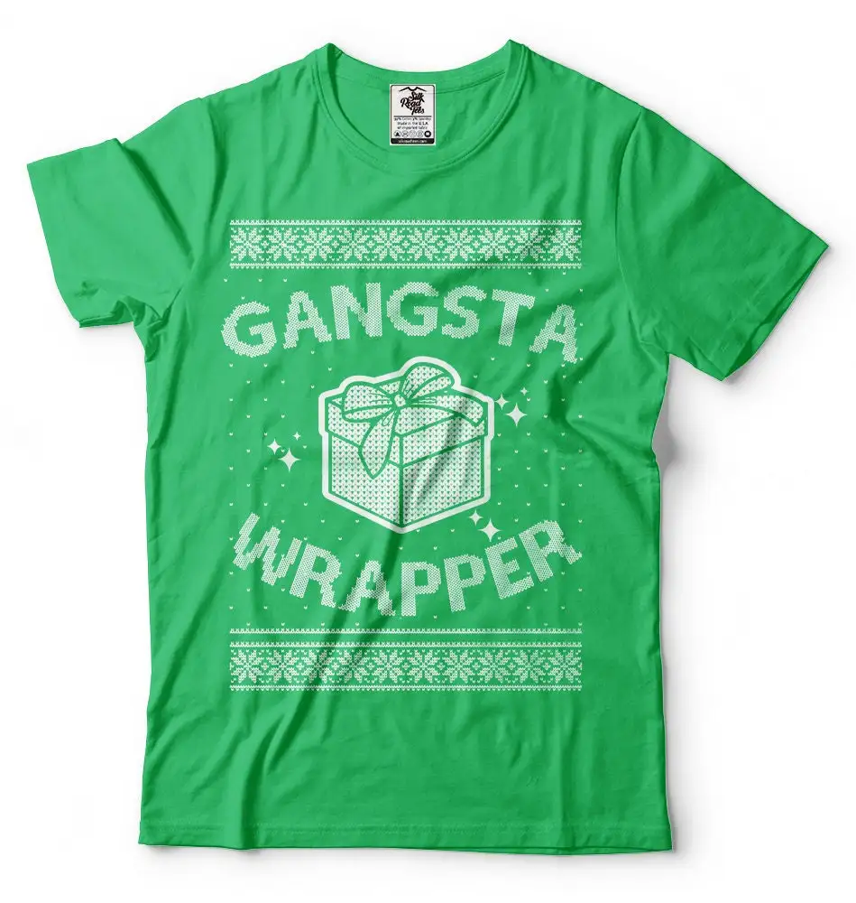 Ugly Christmas Sweater T Shirt Funny Gangsta Wrapper Xmas Party