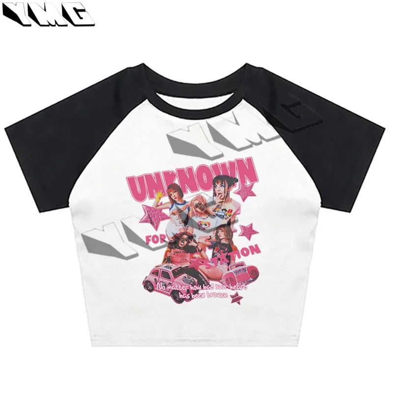 

Y2k crop top summer rock girl print T-shirt women's slim fit Harajuku fairy punk streetwear retro gothic aesthetic baby T-shirt