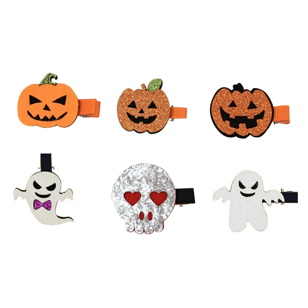 6 قطع مشبك شعر الهالوين للأطفال على شكل جمجمة يقطين شبح رعب مشابك شعر لحفلات الهالوين دبوس شعر للفتيات