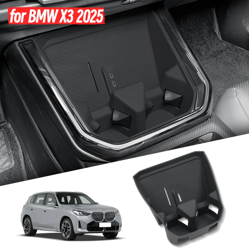 

for BMW X3 2025 Water Cup Holder Storage Tray Organizer With Non-slip Mat Central Console Protective Pad Car Accessories