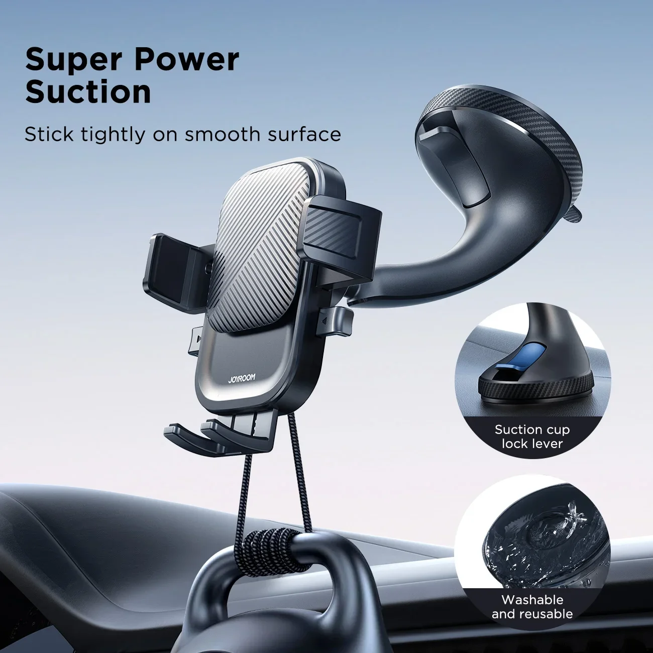 Joyroom Car Strong Suction Phone Holder Hands-Free Universal Cell Phone Holder Mount For Dashboard/Windshield 360° Rotation