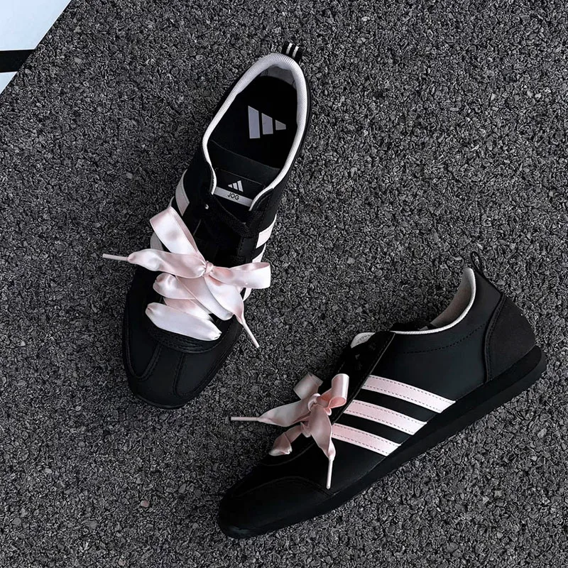 Adidas Authentic Women Casual Shoes KH7659 Black Upper Pink Stripes Bow Decor Lightweight Comfortable Fashion Daily Sneakers