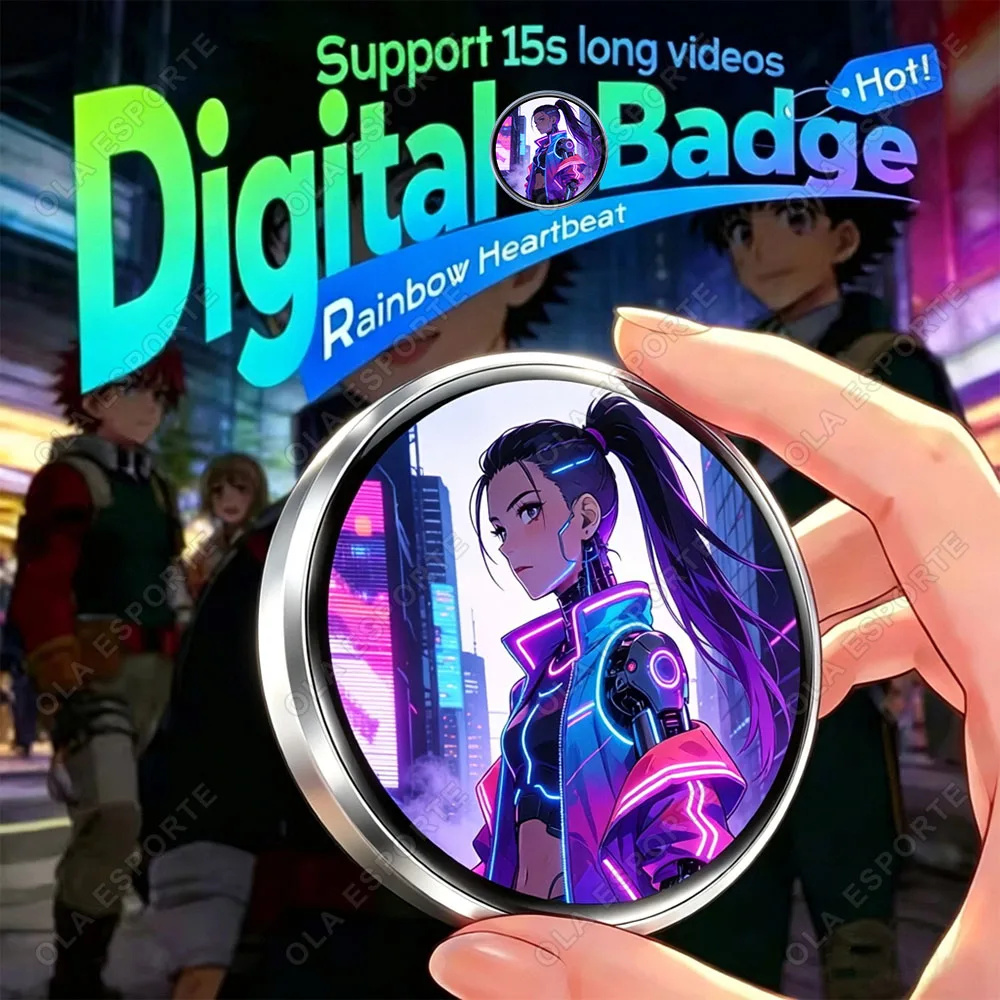 Anime E-Badge Display Pin Dynamic ElectronicBadge Anime Merchandise Digital Display Badge Dynamic Gift For Otaku Fans Friends M3