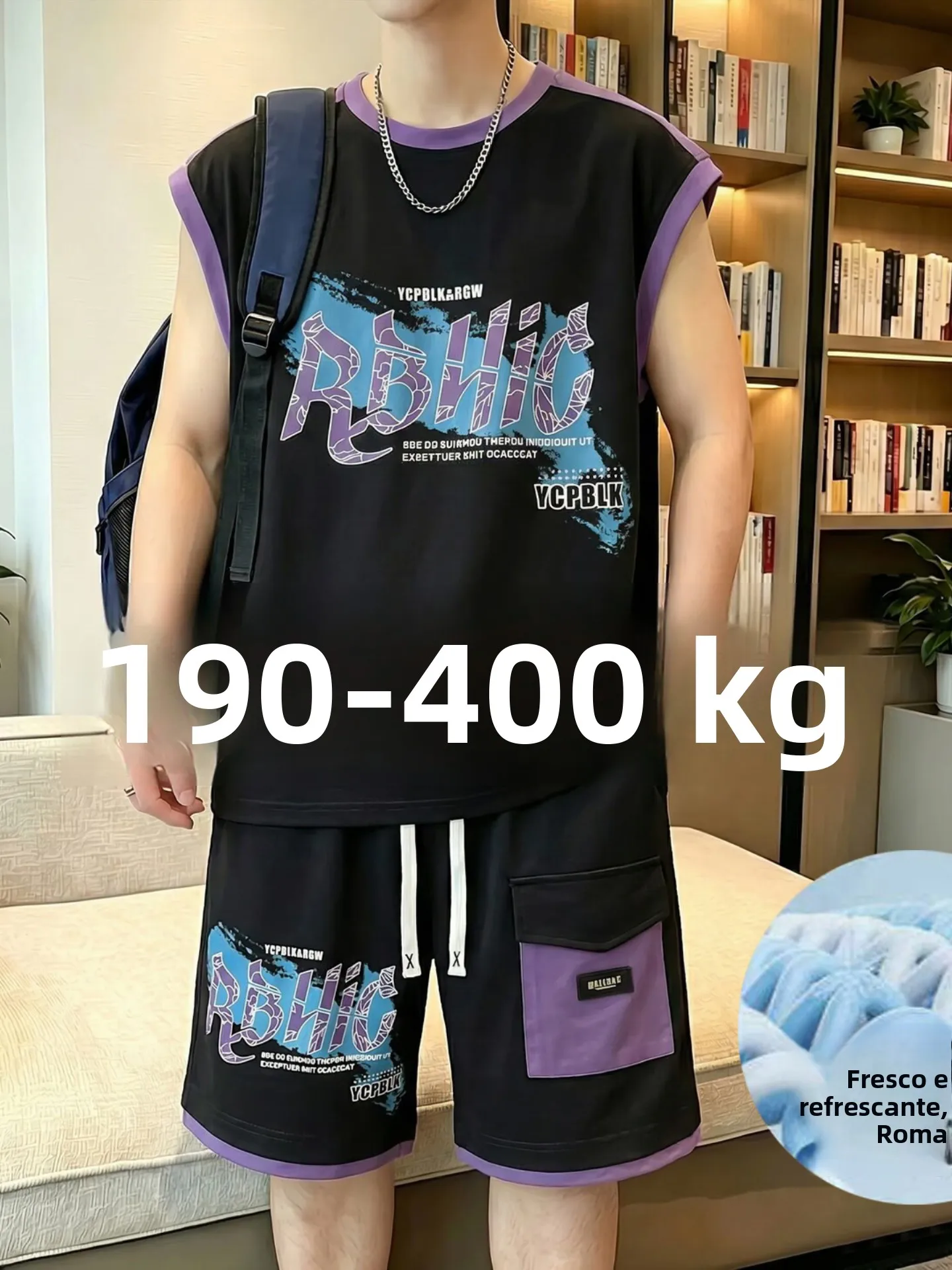 Conjunto de Colete de Seda Gelada Plus Size Masculino: Camiseta Regata e Shorts Casuais de Verão, Tendência, Confortável e Re...