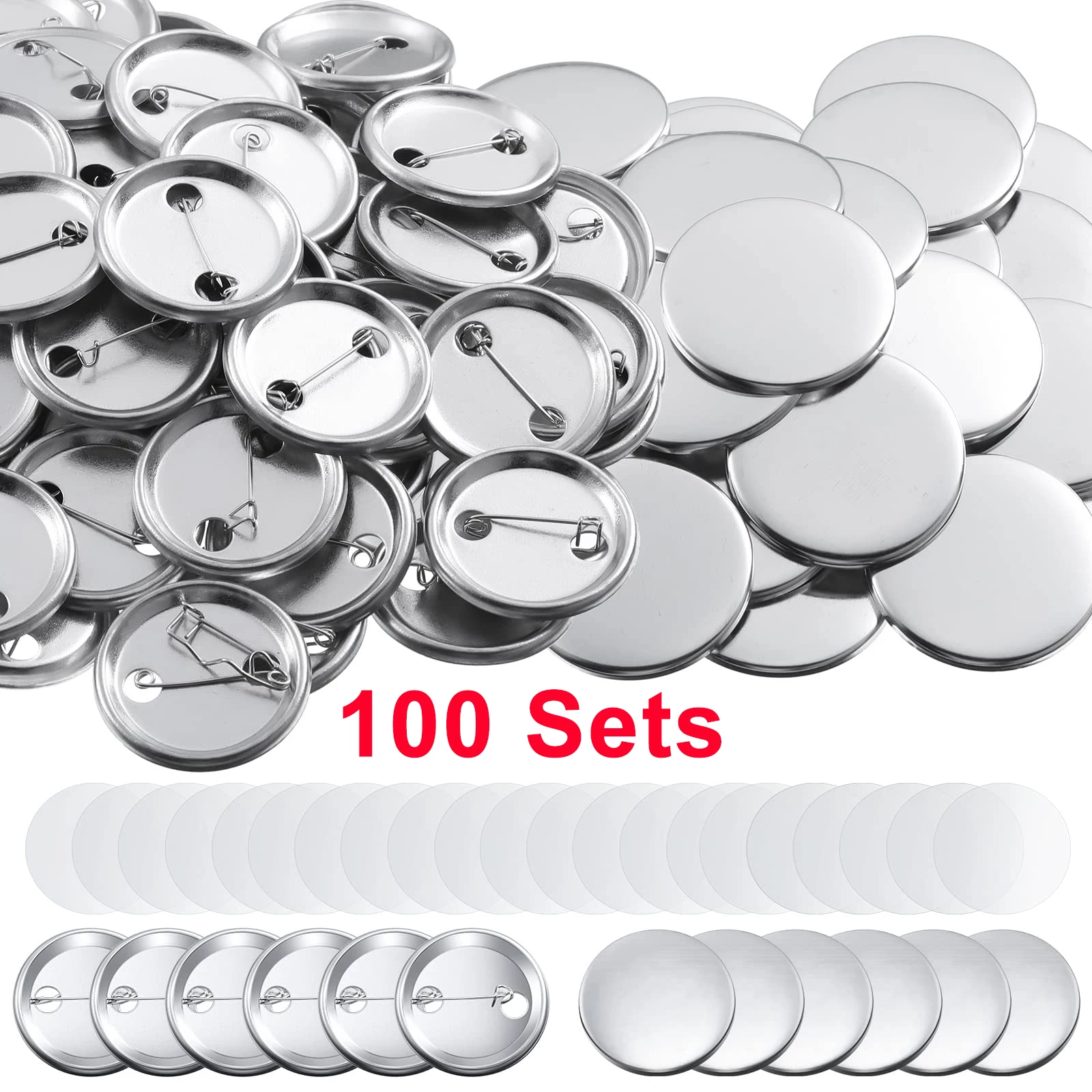 Metal Badge Pin Button Making Supplies 100Sets 25mm/32mm/37mm/44mm/50mm/56mm/58mm/75mm Round Badges for Button Maker Machine