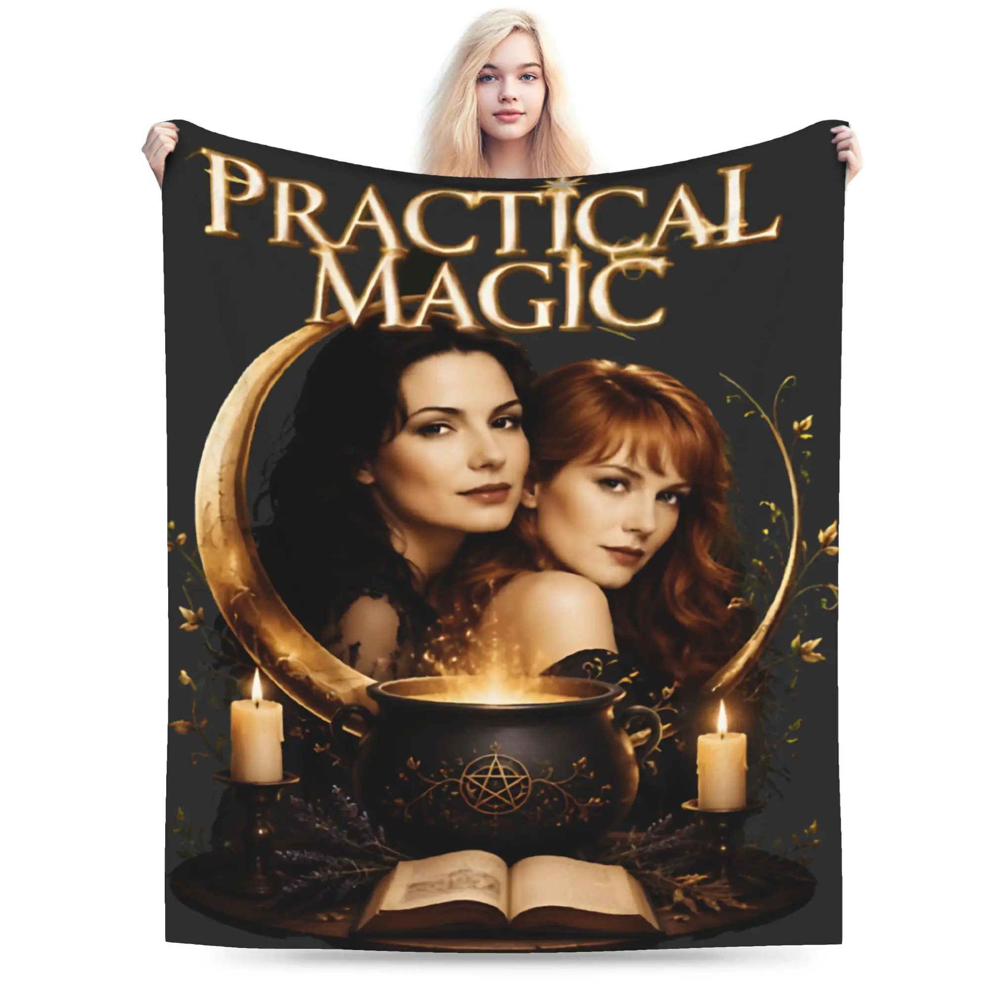 Novelty Design Practical Magic Witchcraft Spellcasting Occult Cauldron Pentagram Witchy Blanket Throw Blanket