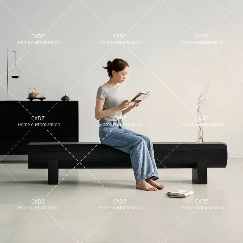 Wabi Stillwind Carbonized Log Bench Modern Simple Shoe Changing Stool Tea Table Leisure Seat for Living Room Bedroom Entryway