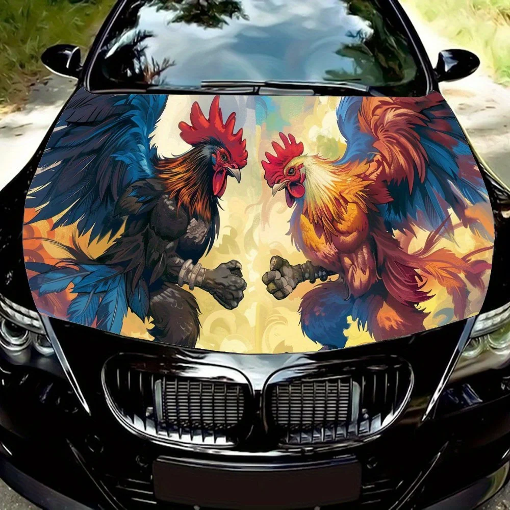 

Muscle Rooster Battle ПВХ автомобильные виниловые обертки, самоклеящаяся водонепроницаемая наклейка на капот автомобиля, защитные наклейки для украшения автомобиля f