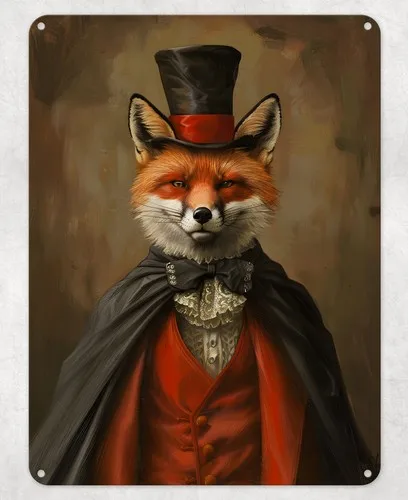 Renaissance Top Hat Fox Metal Poster Wall Tin Sign Man Cave Shed Home Plaque --Tin Sign