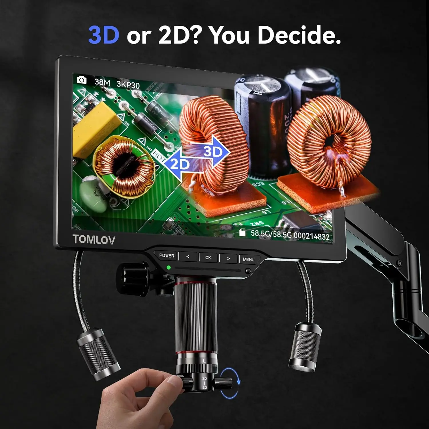 TOMLOV Mikroskop 3D TM3K-3D 7" 3K HDMI Elektronische Reparatur Microscopio Magnetische Dual Lens Flex Arm Ring Licht Löten Werkzeug