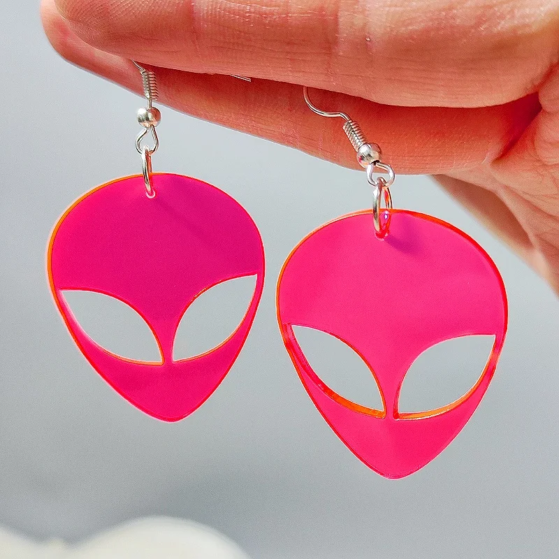 KUGUYS Classic ET Clear Neon Green Pink Women\'s Drop Earrings Acrylic Jewelry Cute Accessories